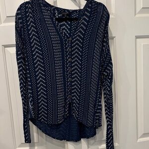 Lucky Brand Navy and White Patterned Blouse